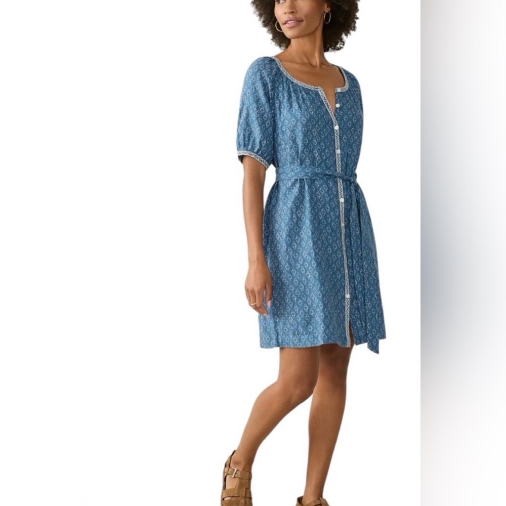 NWTS  Faherty Carmel Key Largo Blue Dress – Sz Small spring gorgeous shirt NEW